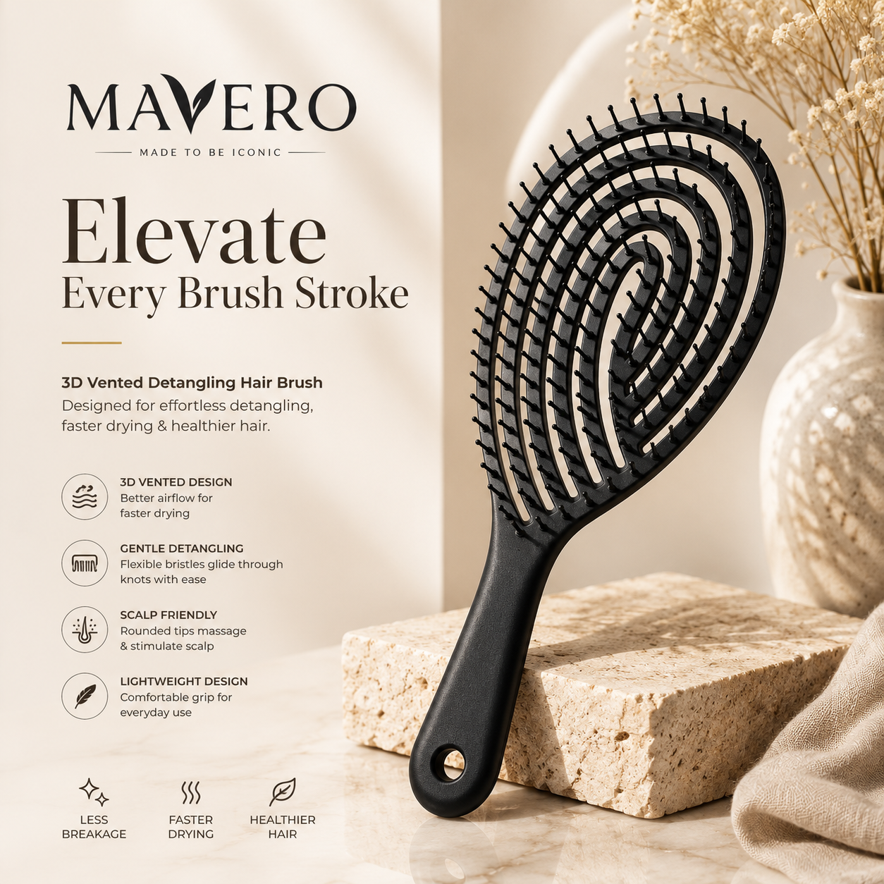 Mavero 3D Vent Detangling Hair Brush – For All Hair Types