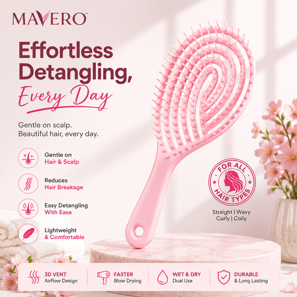 Mavero 3D Vent Detangling Hair Brush – For All Hair Types